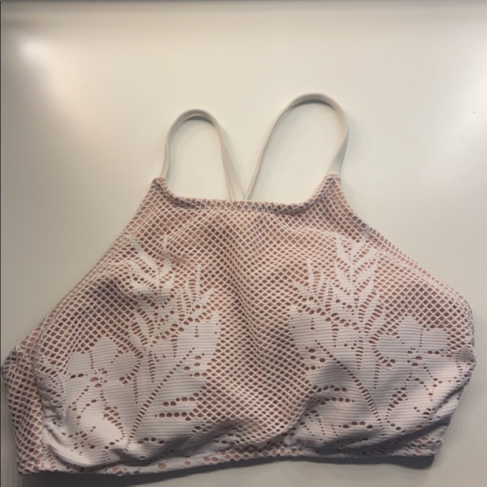Halter top bikini top tan and white, never worn from target size medium